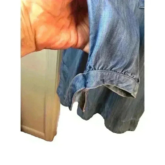 Crown And Ivy XL Blue Denim Chambray Blouse Tie Sleeves V-Neck Lyocell - Picture 2 of 7